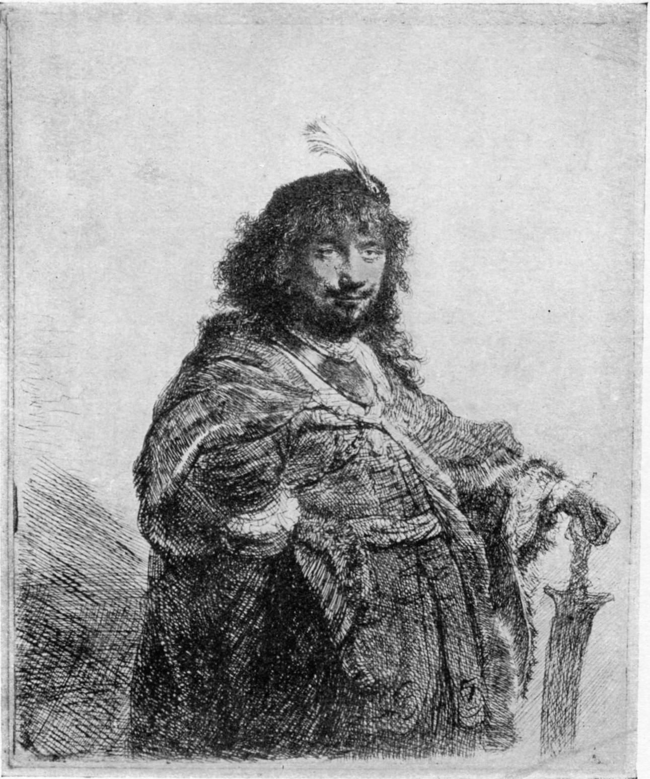 110, I. REMBRANDT WITH PLUMED HAT, AND SABRE. 1634. B. 23. This plate was afterwards cut down to a bust in an oval.