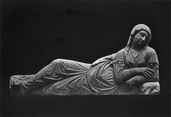 RECLINING FEMALE FIGURE FROM A TOMB (After the School of Arnolfo di Lapo. Florence: Collection Bardini)