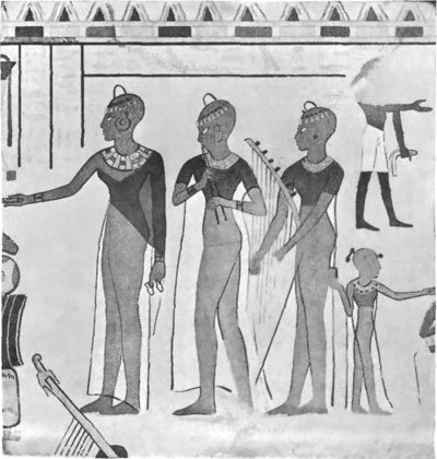 FIG. 3.—OFFERINGS TO THE DEAD, WALL PAINTING, EIGHTEENTH DYNASTY. (FROM PERROT AND CHIPIEZ.)