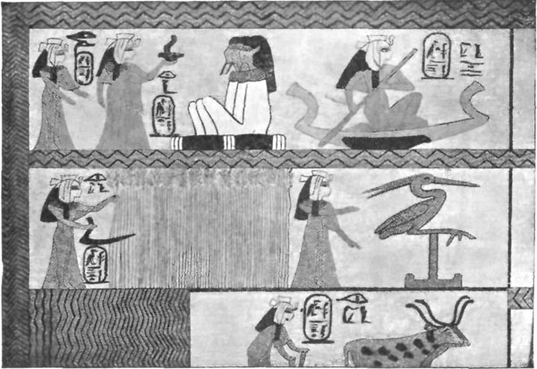 FIG. 4.—VIGNETTE ON PAPYRUS, LOUVRE. (FROM PERROT AND CHIPIEZ.)