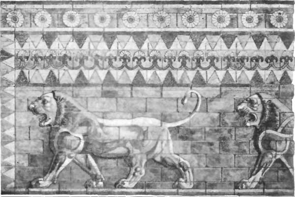 FIG. 8.—LIONS' FRIEZE, SUSA. (FROM PERROT AND CHIPIEZ.)