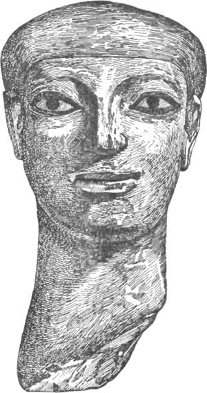 FIG. 9.—PAINTED HEAD FROM EDESSA. (FROM PERROT AND CHIPIEZ.)