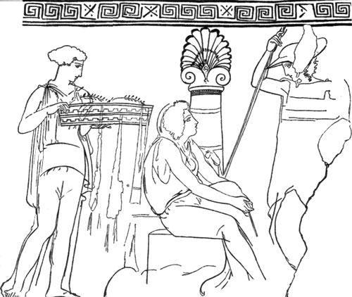 FIG. 11.—ATTIC GRAVE PAINTING. (FROM BAUMEISTER.)