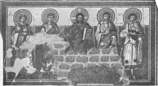 FIG. 20.—CHRIST AND SAINTS. FRESCO. S. GENEROSA, SEVENTH CENTURY (?).