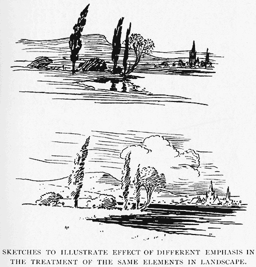 Sketches to Illustrate Effect of Different Emphasis in the Treatment of the Same Elements in Landscape.