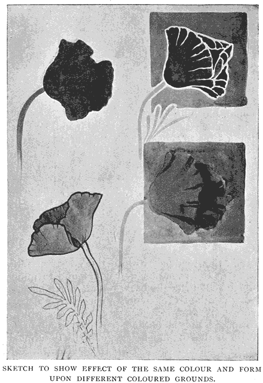 Sketch to Show Effect of the Same Colour and Form upon Different Coloured Grounds.